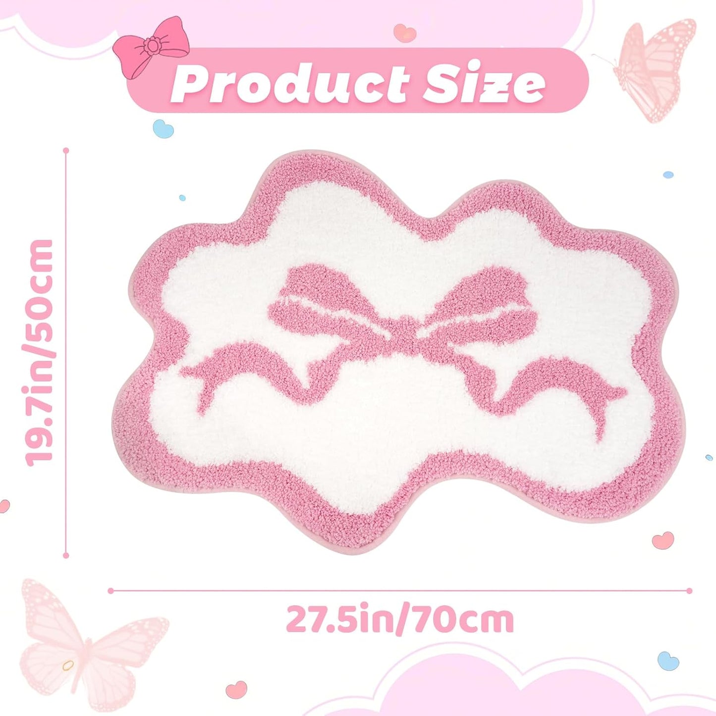Pink Rug - Cute Bow Bath Rug, Machine Washable Bathroom Mat, Decorative Pink Carpet for Girls Bedroom, Bathroom & Kids Room (2'3"×1'6")