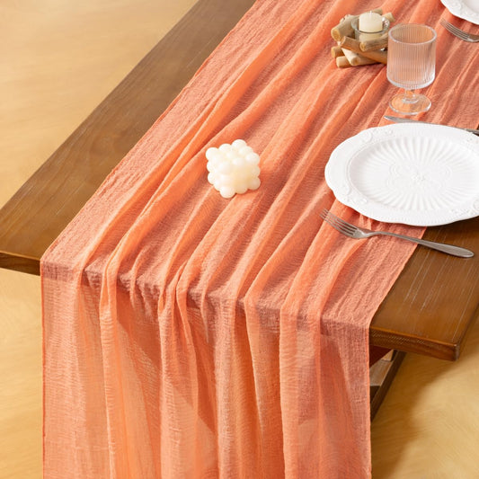 Socomi 3pcs Peach Orange Summer Gauze Cheesecloth Table Runner 120 Inch Rustic Boho Cheese Cloth Runner for Wedding Party Baby Bridal Shower Centerpiece Decor Holiday Home Decorations