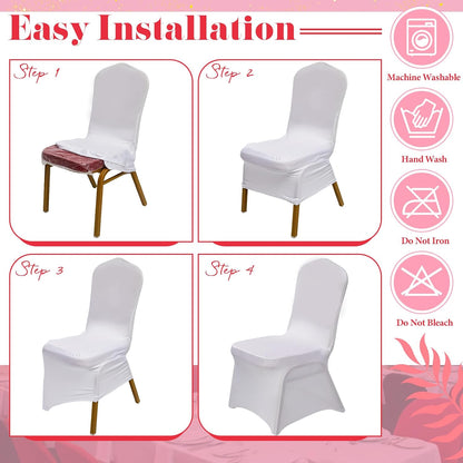 Oudain 12 Pcs Pink White Folding Chair Covers Universal Spandex Slipcovers Washable Removable Stretch Chair Protector Covers for Wedding Birthday Party Decoration
