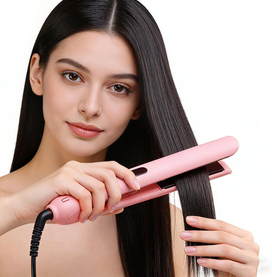 Professional Hair Straightener, Titanium Flat Iron with LCD Display, MCH Hot Plate, 360° Rotating Cord, Fast Heat Up, 2-in-1 Straightening and Curling (Light Pink)