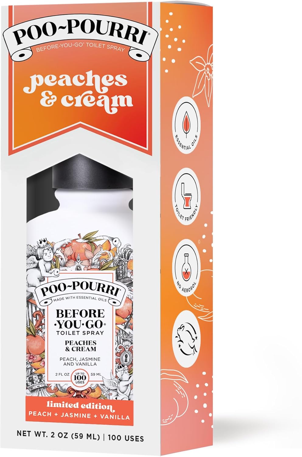 Poo-Pourri Before-You-Go Toilet Spray, Peaches & Cream, 2 Fl Oz - Peach, Jasmine and Vanilla