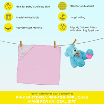 Spasilk Bath Hooded Towels & Washcloths Set for Babies, 2 Hooded Terry Bath Towels & 2 Washcloths, Pink Butterfly