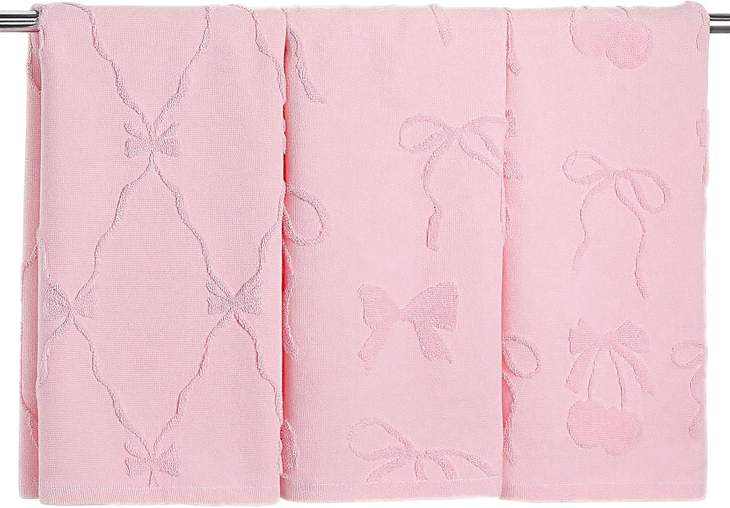 Hahafelt 3 Pack Pink Bow Hand Towels Coquette Bow Bathroom Decor Dish Towels 100% Cotton Soft Absorbent Decorative Jacquard Weave Gifts for Kitchen Bathroom Decor, 29.5 x 13.7 Inch