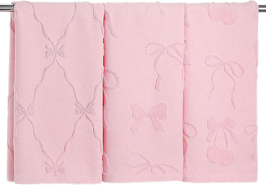 Hahafelt 3 Pack Pink Bow Hand Towels Coquette Bow Bathroom Decor Dish Towels 100% Cotton Soft Absorbent Decorative Jacquard Weave Gifts for Kitchen Bathroom Decor, 29.5 x 13.7 Inch