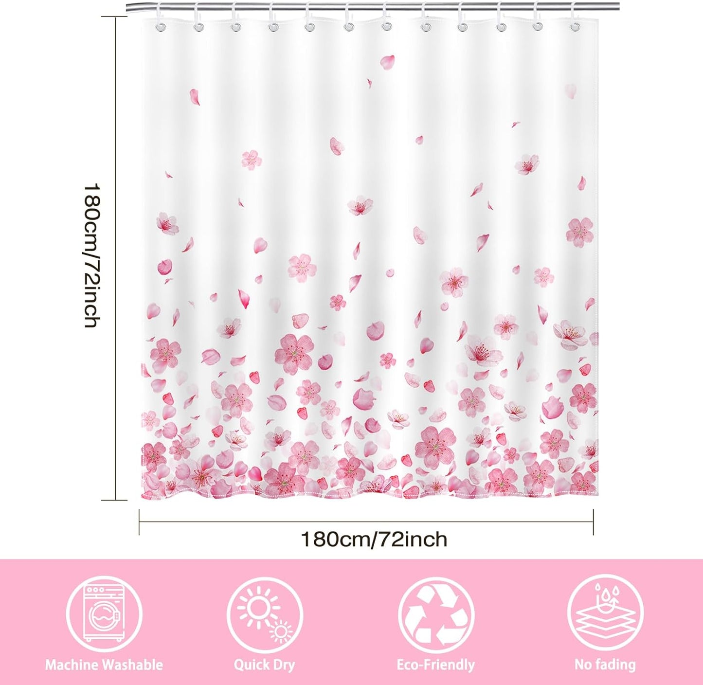 Mocsicka Pink Floral Shower Curtain Pink Petal Spring Cherry Blossom Bathroom Shower Curtain Flower Waterproof Fabric Shower Curtains Bathtub Decor with 12 Hooks 72 X 72 Inch (Pink)