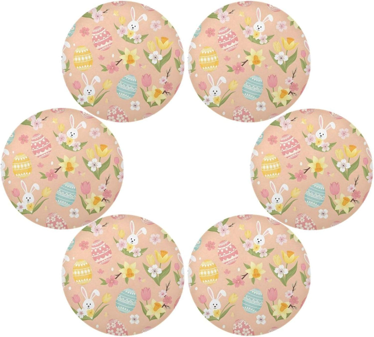 Easter Eggs Pattern Peach Place Mats Set of 4, 15 Inch Round Placemats Washable Non-Slip Table Mats for Kitchen Dining