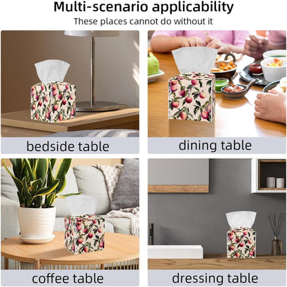 Pink Peach Pattern (2) Tissue Box Holder, PU Leather Tissue Box Cover Square, Paper Facial Decorative Tissues Cover for Night Stands Bathroom Office Home Decor