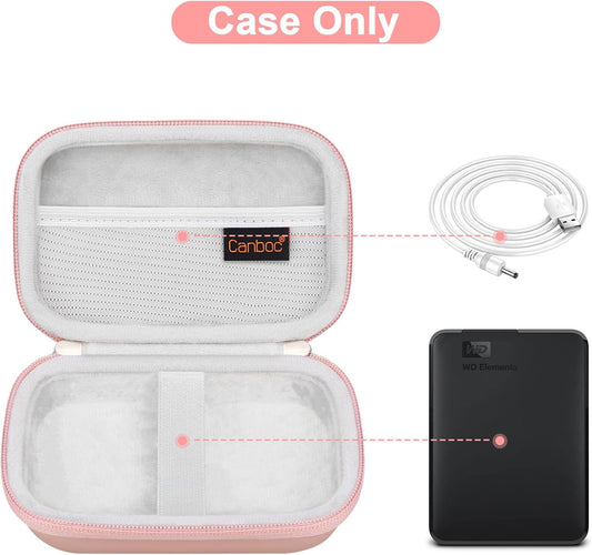 Canboc Hard Drive Carrying Case for Western Digital Elements WD My Passport Canvio Basics Seagate Backup Plus Slim 1TB 2TB 3TB 4TB, External Hard Drive Case, Mesh Bag fits USB Cable, Rose Gold