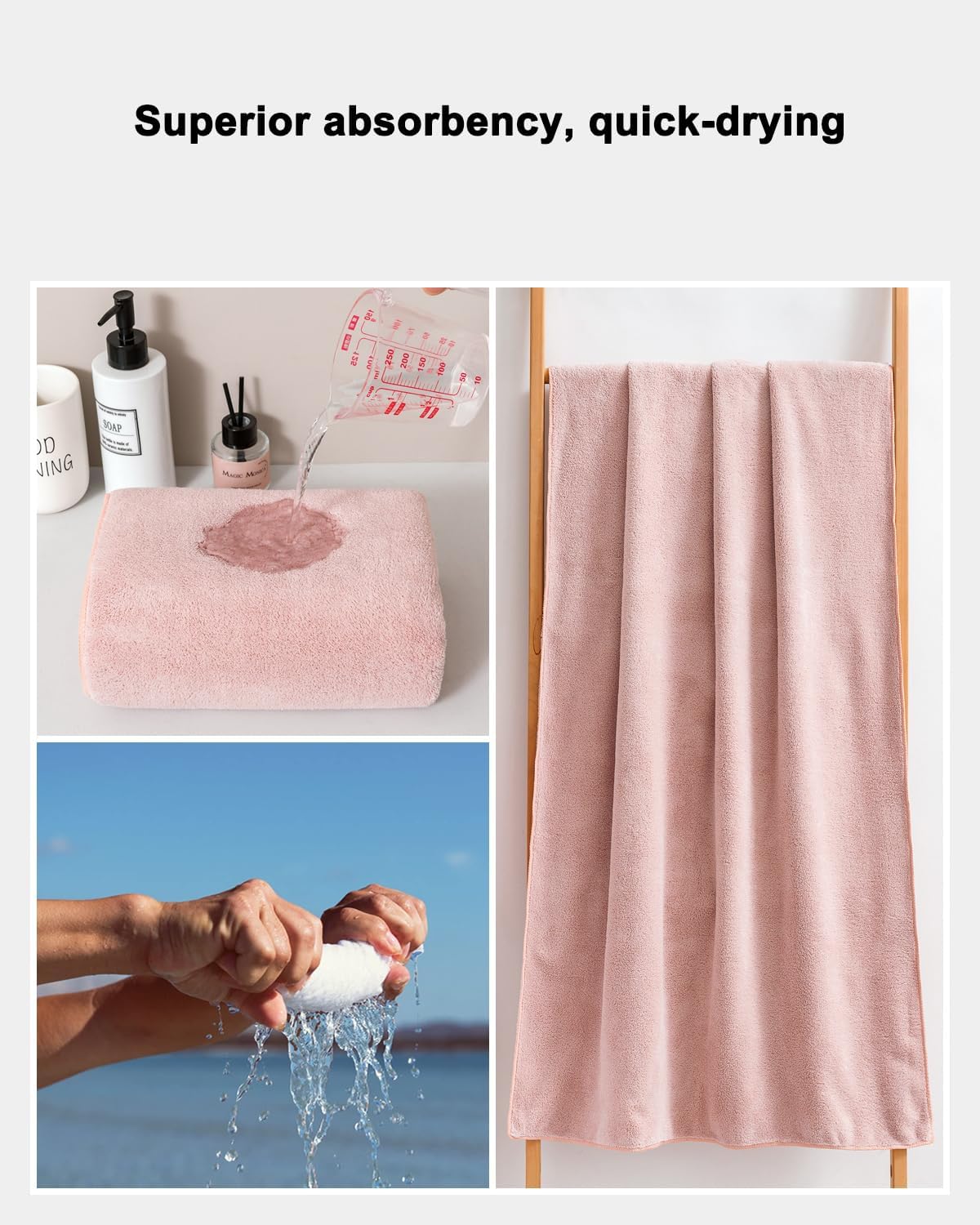 sakano 4-Piece Bath Towel Set,Quick-Dry Absorbent Lint Free & Launder Soft Coral Velvet Microfiber Towels for Bathing, Fitness, Spa, and Guest Use -Pink, 28 x 55 inches