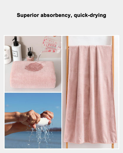 sakano 4-Piece Bath Towel Set,Quick-Dry Absorbent Lint Free & Launder Soft Coral Velvet Microfiber Towels for Bathing, Fitness, Spa, and Guest Use -Pink, 28 x 55 inches
