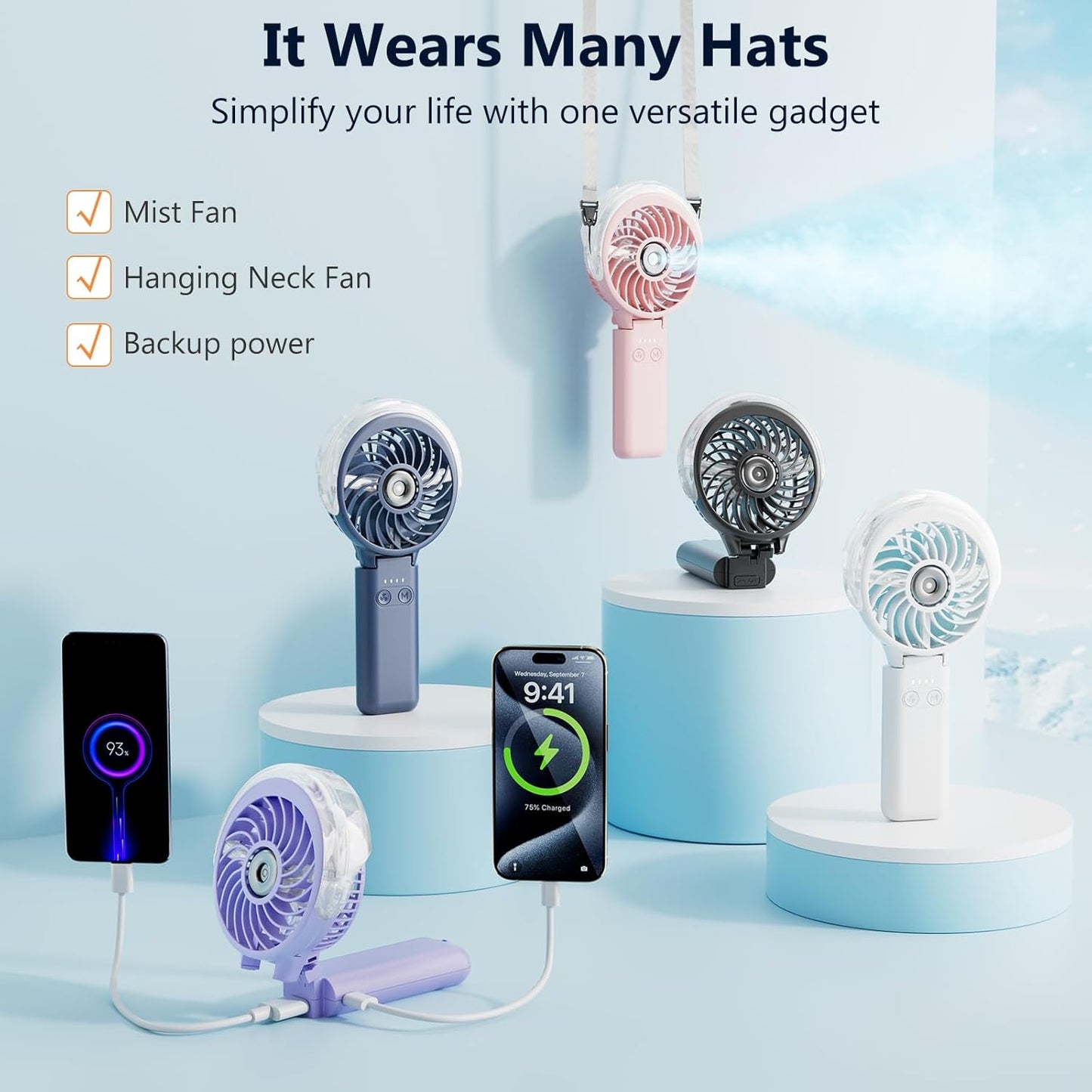 HandFan 5200mAh Upgraded Handheld Misting Fan, Personal Mister Fan, Spray Water Mist Fans USB Rechargeable, Electric Mini Cooling Ice AC Fans for Summer Beach Travel Gifts for Women(Pink)