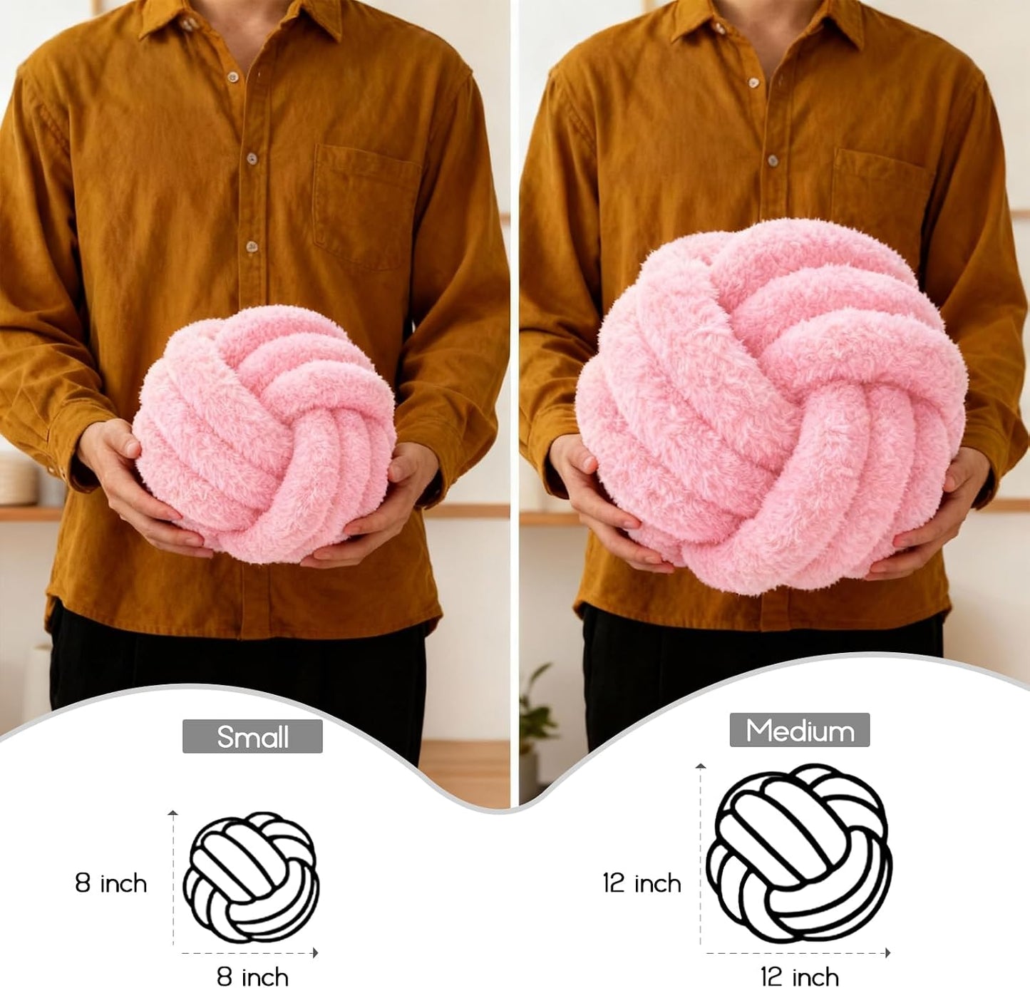 Throw Pillows - Knot Ball Pillow Throw Cushion Home Sofa Decoration Plush Knotted Handmade Round Pillows Pink 8 Inch