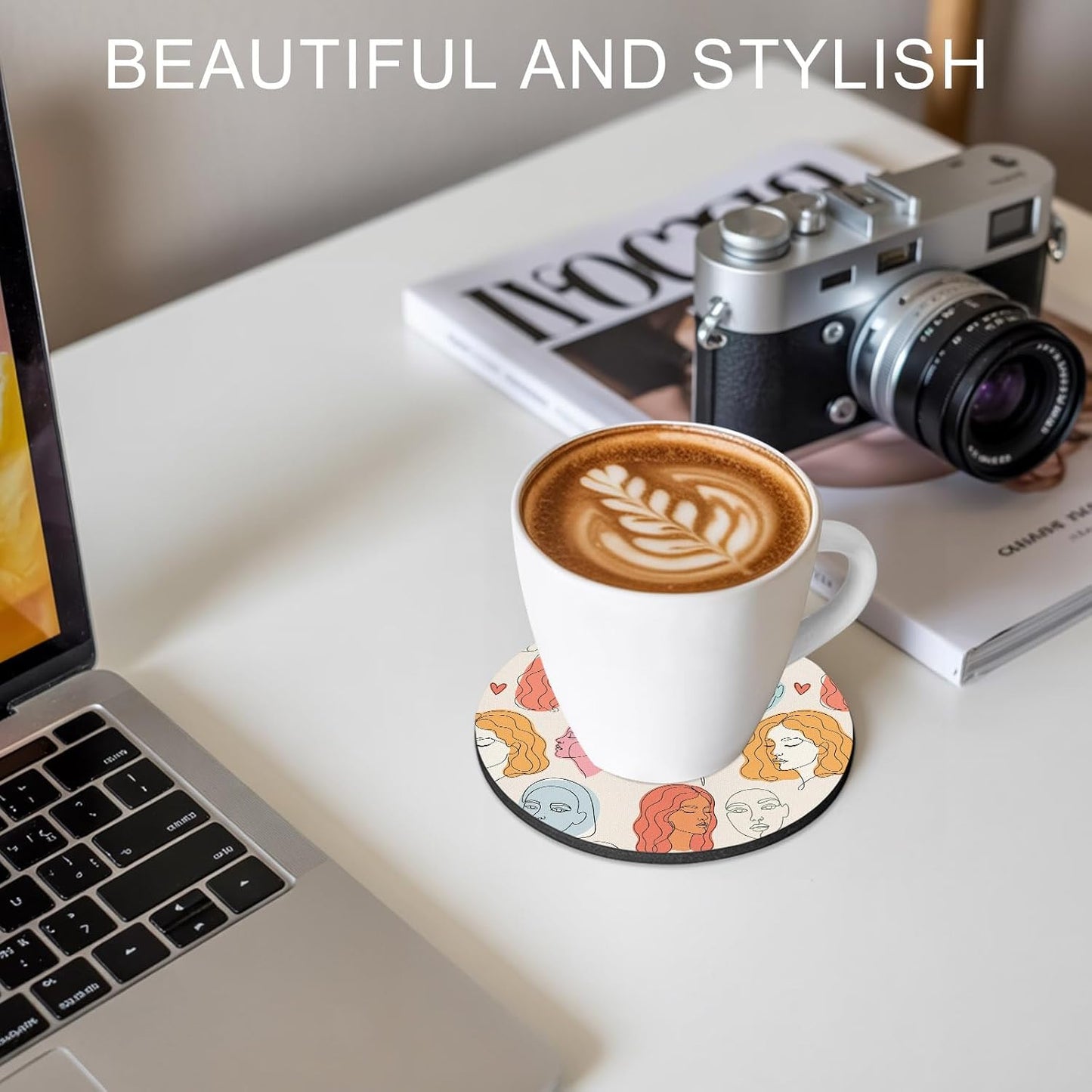 Coasters Set of 2, Farmhouse Boho Round Drink Coasters for Coffee Table Decor, Modern Abstract Women Feminine Light Beige Absorbent Cup Coaster for Housewarming Gift/Home Décor, 4 Inches