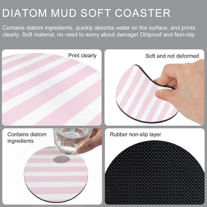 Pink Striped Coasters Set of 2, Absorbent Coasters for Drinks, Modern Simple Abstract Stripes Lines Coaster for Bar Office Dining Coffee Table Accessories Decor, Non Slip Round Desk Coaster