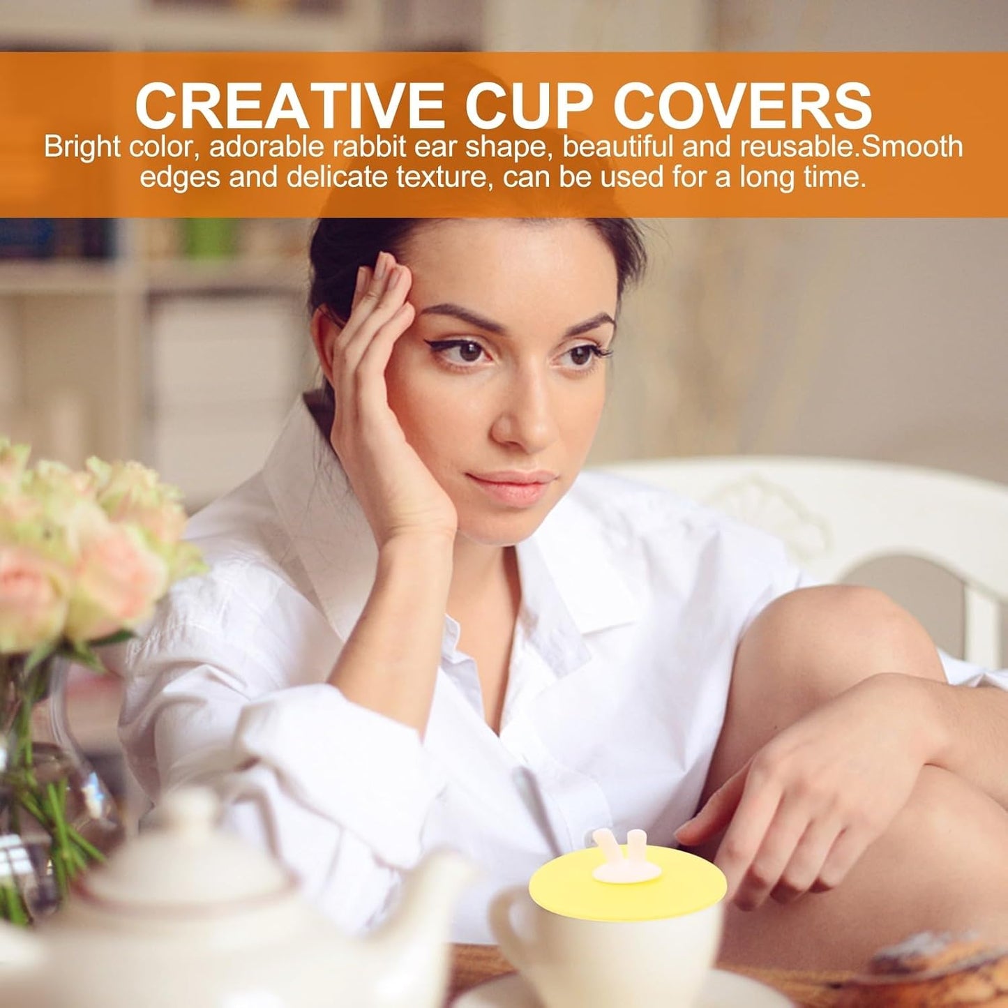 COHEALI Leak-Proof Silicone Mug Caps 10Cm Multipurpose Cup Covers with Ears Creative Silicone Cup Lids 3pcs Set with Pink Green Yellow White and Light Green Pink Colors