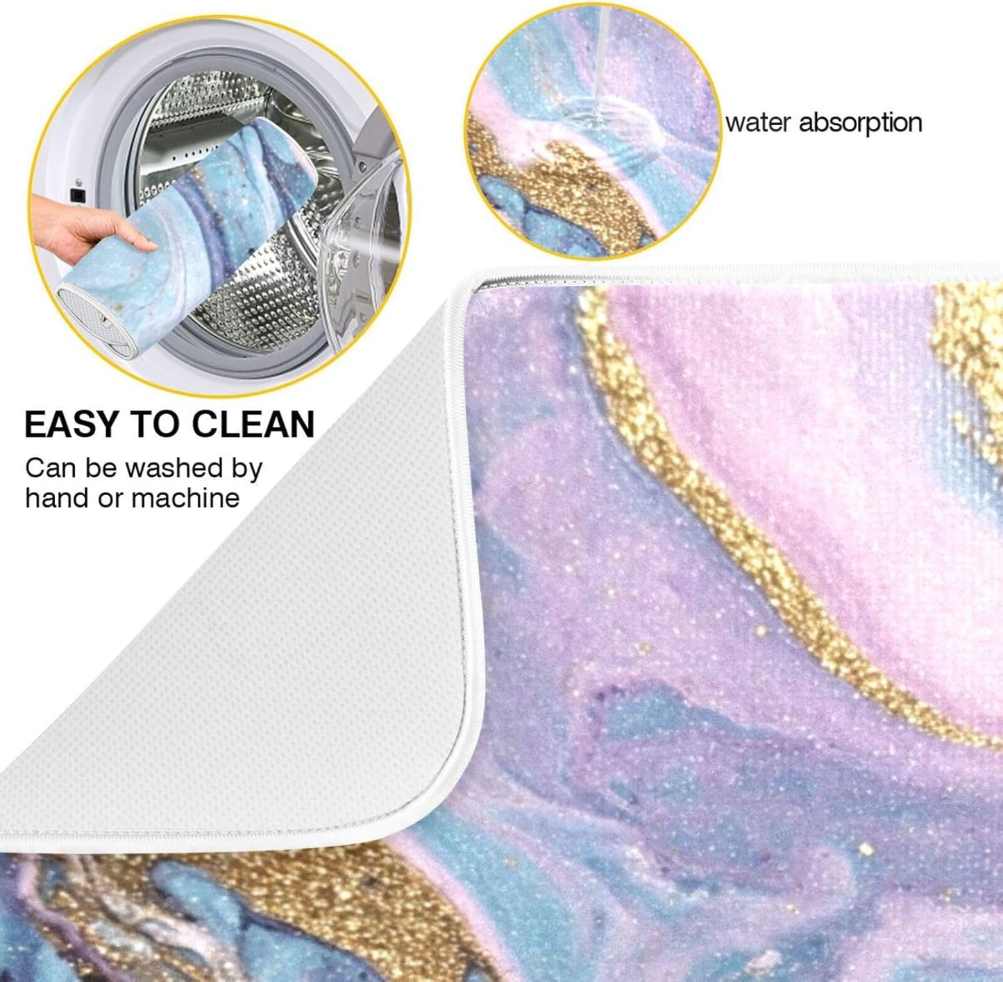 Kcldeci Marble Pattern Pink Dish Drying Mat Kitchen Counter Mat Draining Mat Kitchen Accessories Dish Rack Pad for Dishes, Utensils, Countertops, Sinks 18x24in