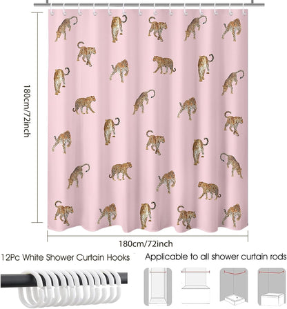 Mocsicka Pink Leopard Shower Curtain for Bathroom Cute Funny Leopard Print Shower Curtain Waterproof Fabric Wild Animals Cheetah Bath Curtain for Leopard Decor with 12 Hooks, 72 X 72 Inch