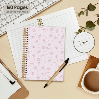 Wheatwin Pink Coquette Cute Notebook Journal for Women, Aesthetic Notebook for Teen Girls, Floral Pink Bow Spiral Notebook Journals for Women Work 5.5x8.3