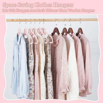 45 Pack Pink Velvet Hangers, 16" Non Slip Velvet Clothes Hanger Ultra Slim Felt Hanger with 360 Degree Swivel Hook Space Saving for Coats Jacket Shirts Dress