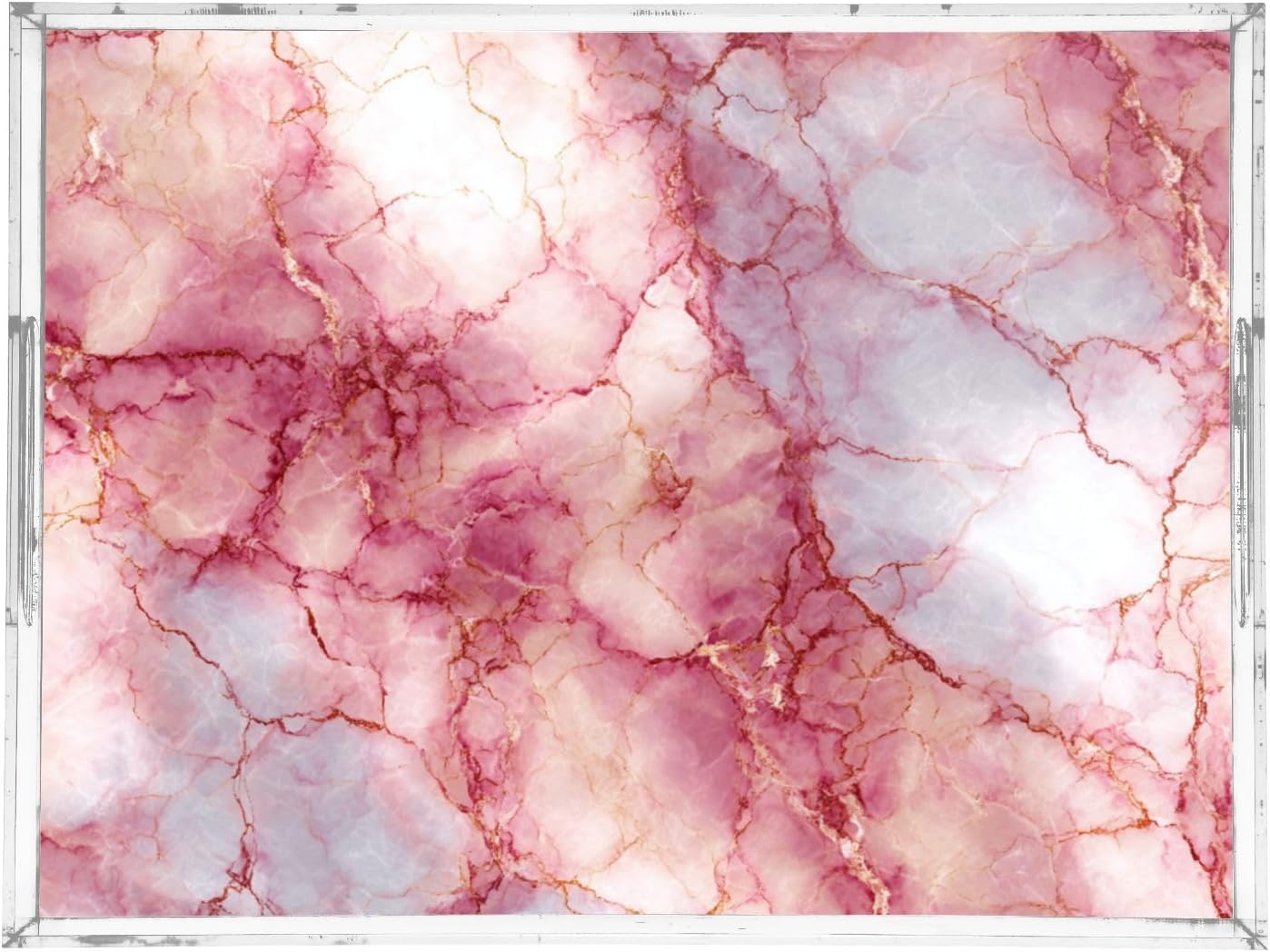 Pink and Gold Marble Texture 15.7 x 11.8 in Acrylic Serving Decorative Tray with Handles 1 Pcs Large Plastic Food Snack Trays Coffee Table Tray for Kitchen Bed Bathroom Breakfast Eating