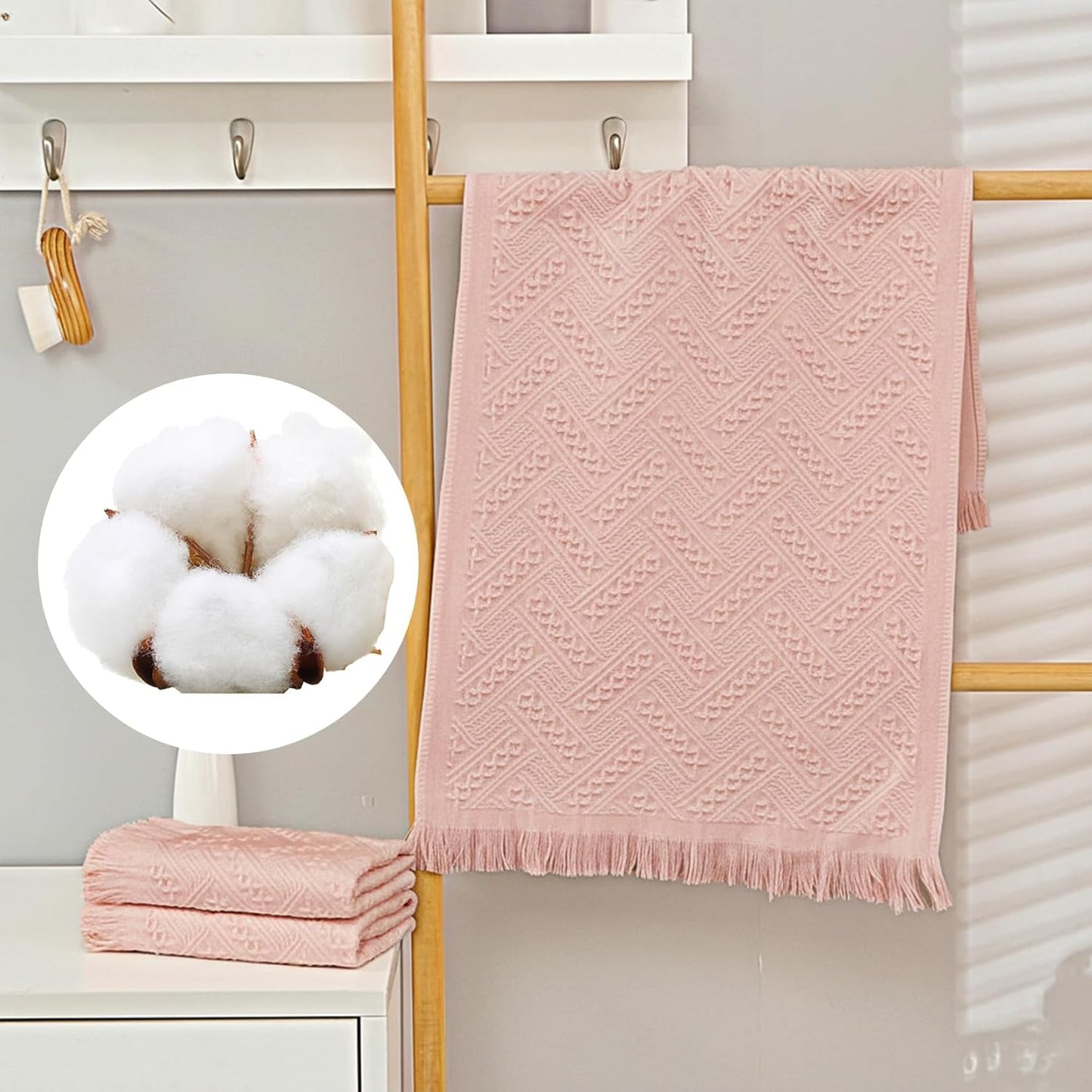4-Pack Pink Luxury Decorative Bathroom Hand Towels – 13"x29.1" Boho Bath Hand Towels Set with Jacquard Weave & Fringe, Cotton Absorbent Soft Face Towels for Kitchen/Bathroom/Farmhouse