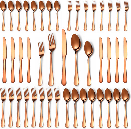 40 Pcs Rose Gold Silverware Set for 8, Food Grade Stainless Steel Flatware Set, Eating Utensils Sets Include Fork/Knife/Spoon, Reusable Cutlery Set for Home Kitchen, Dishwasher Safe, Round Edge