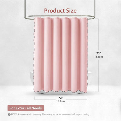 Dynamene Pink Scalloped Shower Curtain, Cute Black Scalloped Edge, Heavy Duty Waffle Fabric 256GSM, Modern Hotel Luxury Boho Farmhouse Shower Curtains for Bathroom, 12 Plastic Hooks, 72x72, Pink
