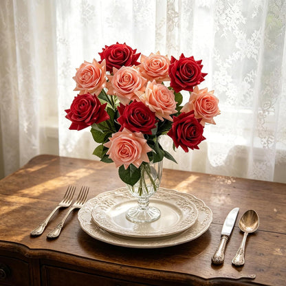 3 Pcs Artificial Roses, 16.5 Inch Real Touch Fake Rose Bouquet, Peach | Real Touch Lifelike, Ideal for Wedding Bridal Bouquet, Table Centerpiece, Home Decor, Valentine's Day Gift & Party Decor