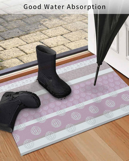 Farm Fruits Door Mat Indoor/Outdoor Entrance, Non Slip Welcome Floor Mats, Watermelon Lemons Peach Pink Grey Striped Absorbent Rug Shoes Scraper Low Profile Front Door Mat for Patio Porch 18"x30"