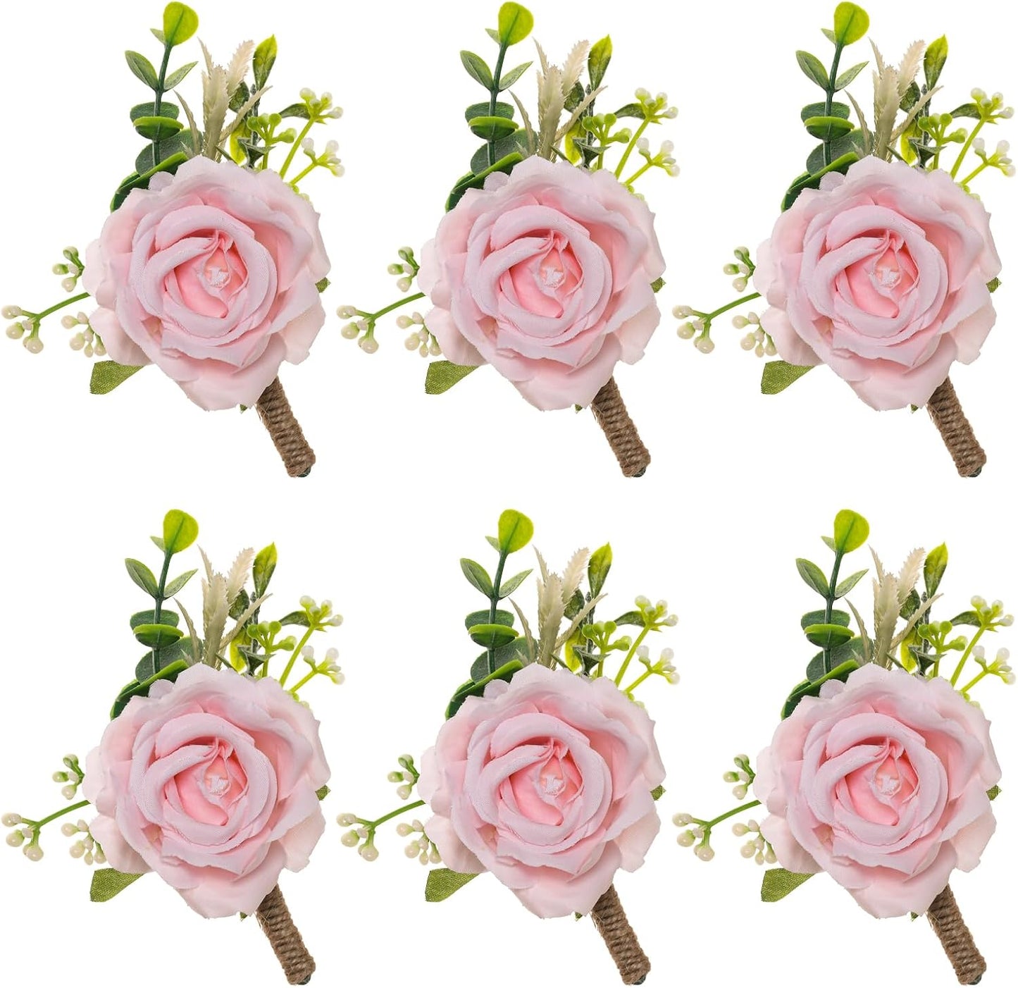 Gvhntk Ivory Rose Boutonniere for Men Wedding Set of 6 Groom Groomsmen Best Man Artificial Flowers Boutonniere for Wedding Ceremony Anniversary Prom Flowers Formal Dinner Party (6, Pink, Middle)