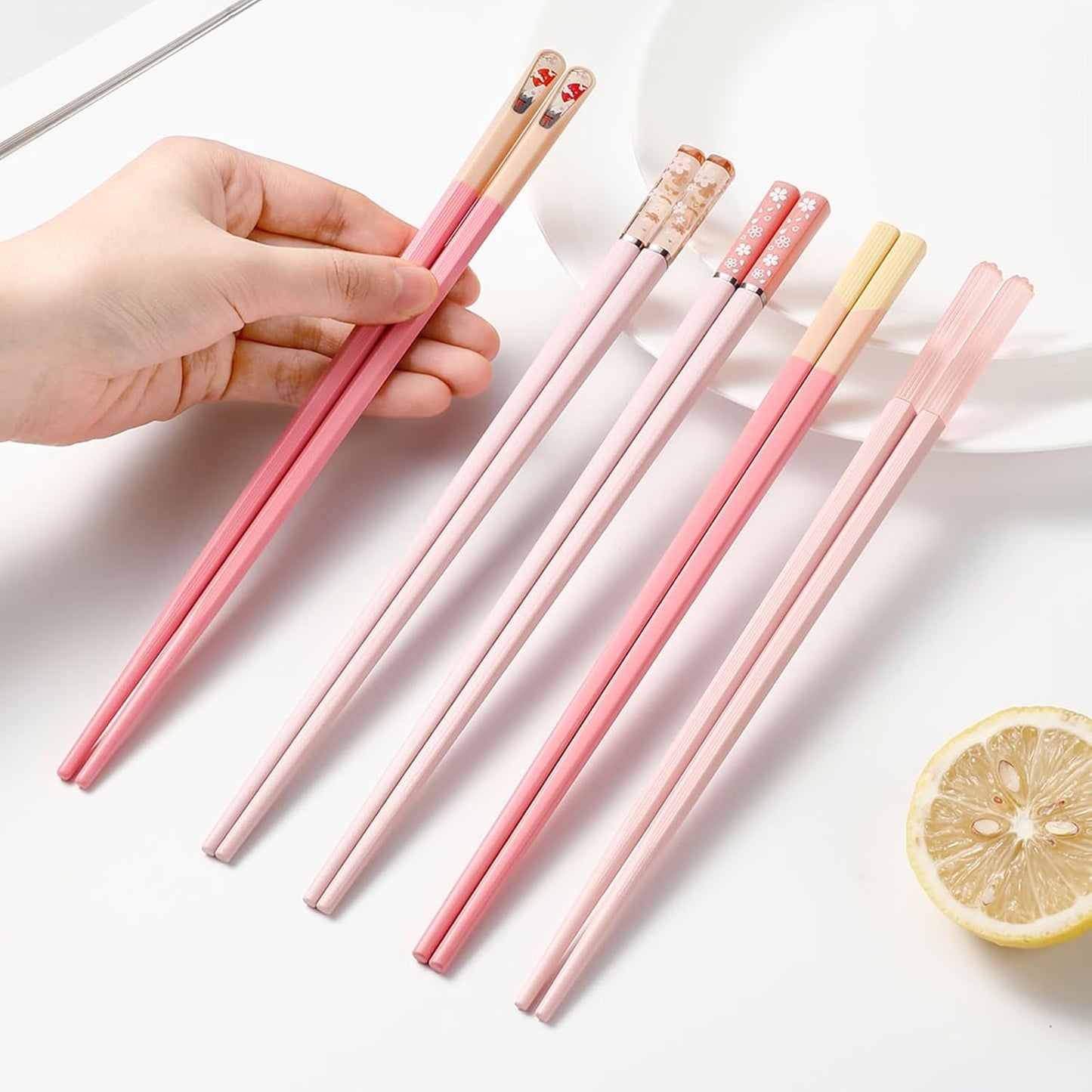 Chopsticks Reusable Dishwasher Safe, 9.57 inches Pink Non-slip Lightweight Fiberglass Chop Sticks, Asian Cuisine Japanese Chinese Chopstick Gift Set, 5 Pairs