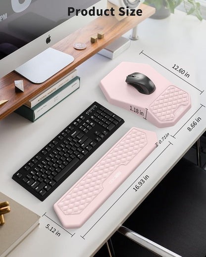 Ergonomic Mouse Pad and Keyboard Wrist Rest Support Set, Massage Design Mousepad for Carpal Tunnel Pain Relief, Memory Foam, Non-Slip PU Base for Computer Desk, Pink