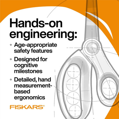 Fiskars 5" SoftGrip Blunt-Tip Scissors for Kids Ages 4-7 (3-Pack), Scissors for School or Crafting, Back to School Supplies, Blue, Purple, and Pink Designs