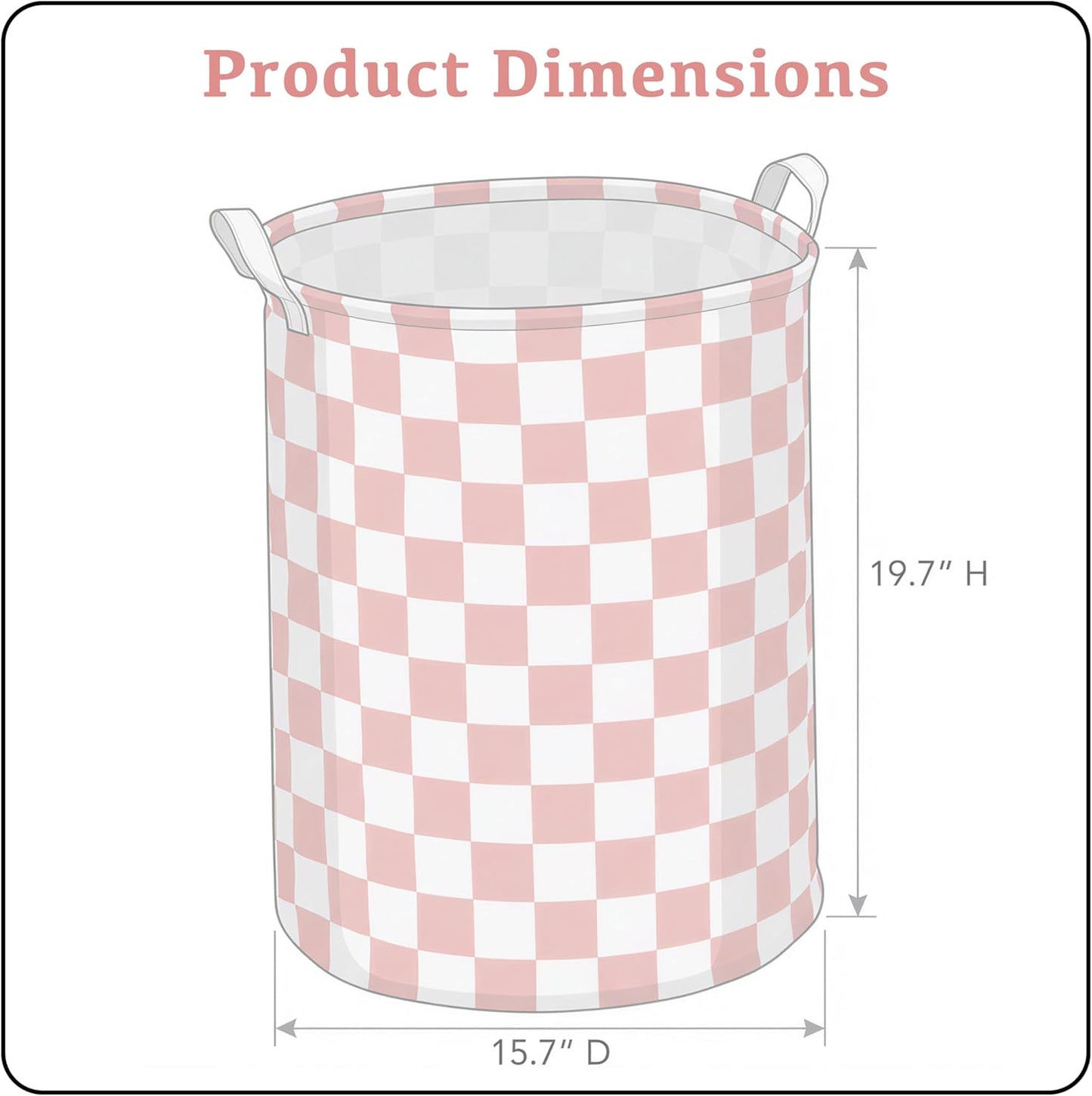 Ohocut Pink Checkered Laundry Basket, Collapsible Aesthetic Cute Canvas Organizer Hamper Basket for Storage, Toy Bins, Bedroom Clothes, Children Nursery, Gift Basket
