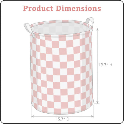 Ohocut Pink Checkered Laundry Basket, Collapsible Aesthetic Cute Canvas Organizer Hamper Basket for Storage, Toy Bins, Bedroom Clothes, Children Nursery, Gift Basket
