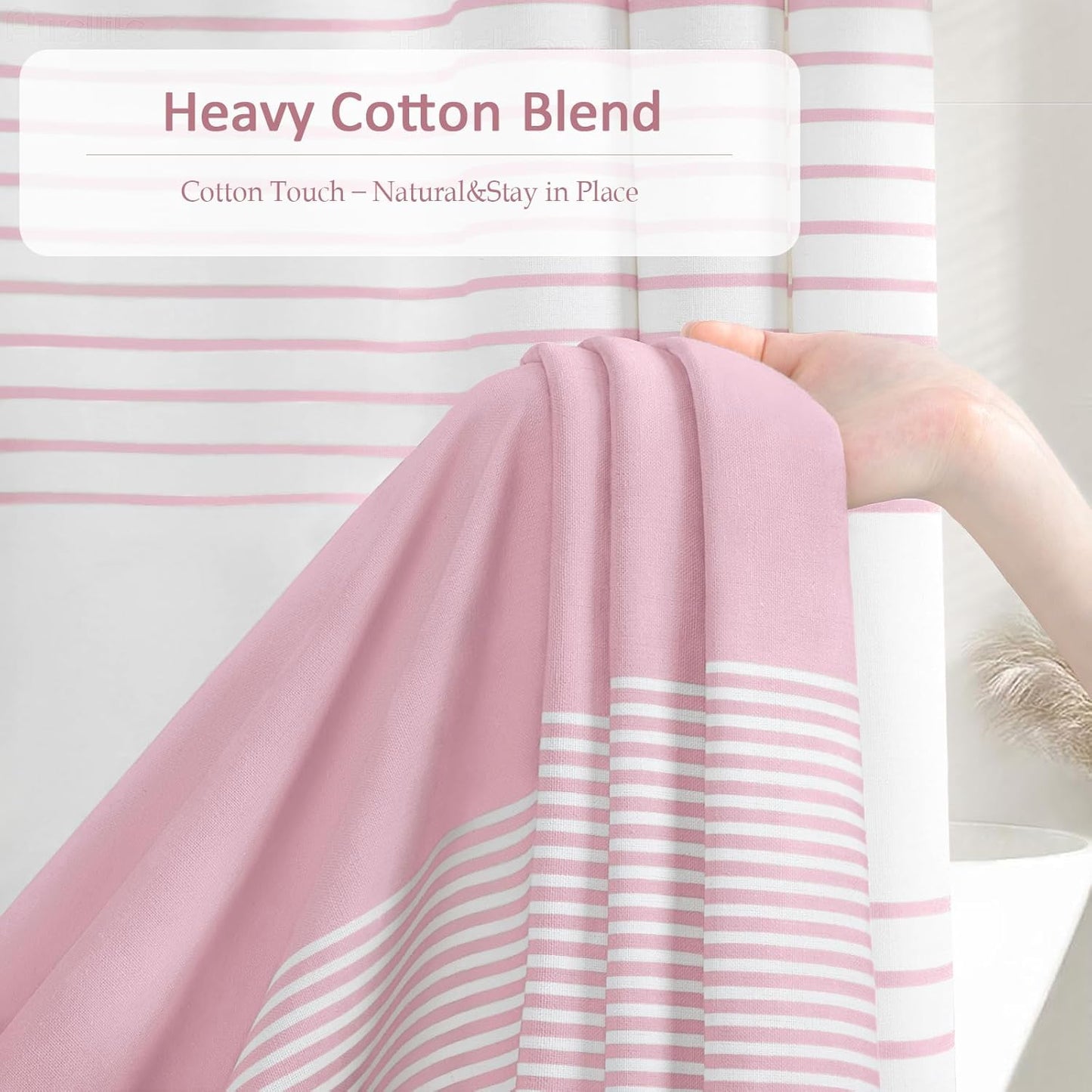 Pink Shower Curtain Cotton Boho Striped Shower Curtains for Bathroom with Tassel 72 X 72