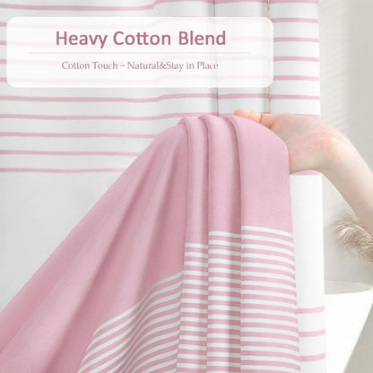 Pink Shower Curtain Cotton Boho Striped Shower Curtains for Bathroom with Tassel 72 X 72