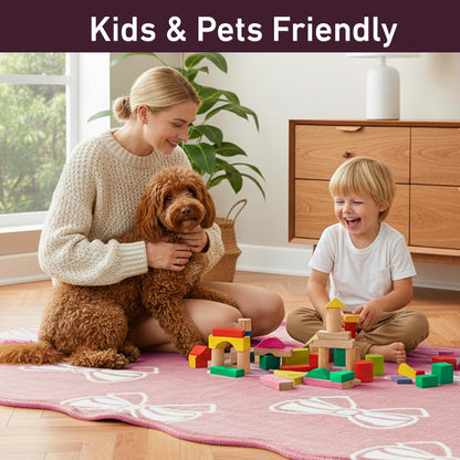 Pink Bow 2x6 Runner Rug for Hallway Entryway, Washable Cute Scalloped Bedside Rug for Living Room, Soft Low Pile Bowknet Rugs for Girls Bedroom Decor, Non Slip Carpet for Dorm Playroom Kitchen