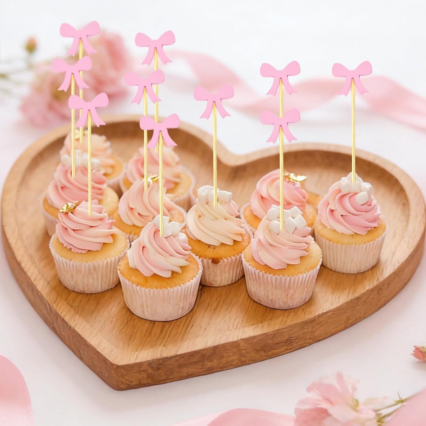 100Pcs Cocktail Picks Pink Bows Theme Decor Toothpicks Sticks Food Sandwich Skewers Appetizer Charcuterie Garnish for Birthday Wedding Valentines Day Decoration Party Supplies (Pink)