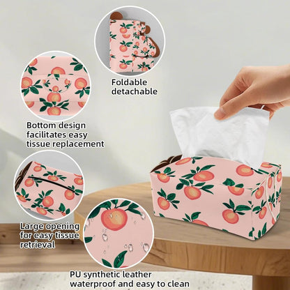 2 PCS Tissue Box Cover,Pink Peach Rectangle Decorative PU Leather Tissue Box Holder Facial Paper Organizer Dispenser for Bathroom, Vanity Countertop, Night Stands, Desk