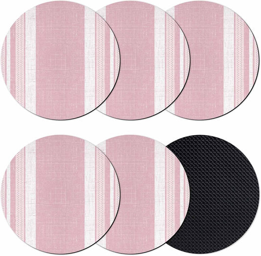 Vintage Pink Striped Coasters Set of 6 Absorbent Coasters for Drinks Coffee Table Decor Diatomaceous Earth Cup Coaster for Bar Desk Accessories Farmhouse Modern Stripes Boho Gifts for Women 4Inch