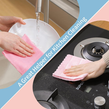 Ferdilan 80 Pack Microfiber Cleaning Cloth Roll,Lint Free Rags Paper Towels & Tear Away Reusable Towels,Washable Shop Rags,Wash Cloths Dish Rags(12" x 12") for Car Kitchen Window Garage-Pink