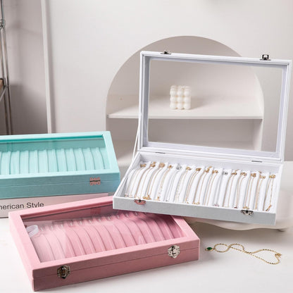 Frebeauty 15 Hooks Necklace Organizer,Velvet Necklace Holder Tray with Lid | Jewelry Organizer for Necklace Pendant Chain,Women Jewelry Box,for Home Use and Jewelry Store,Jewelry Display for Drawer