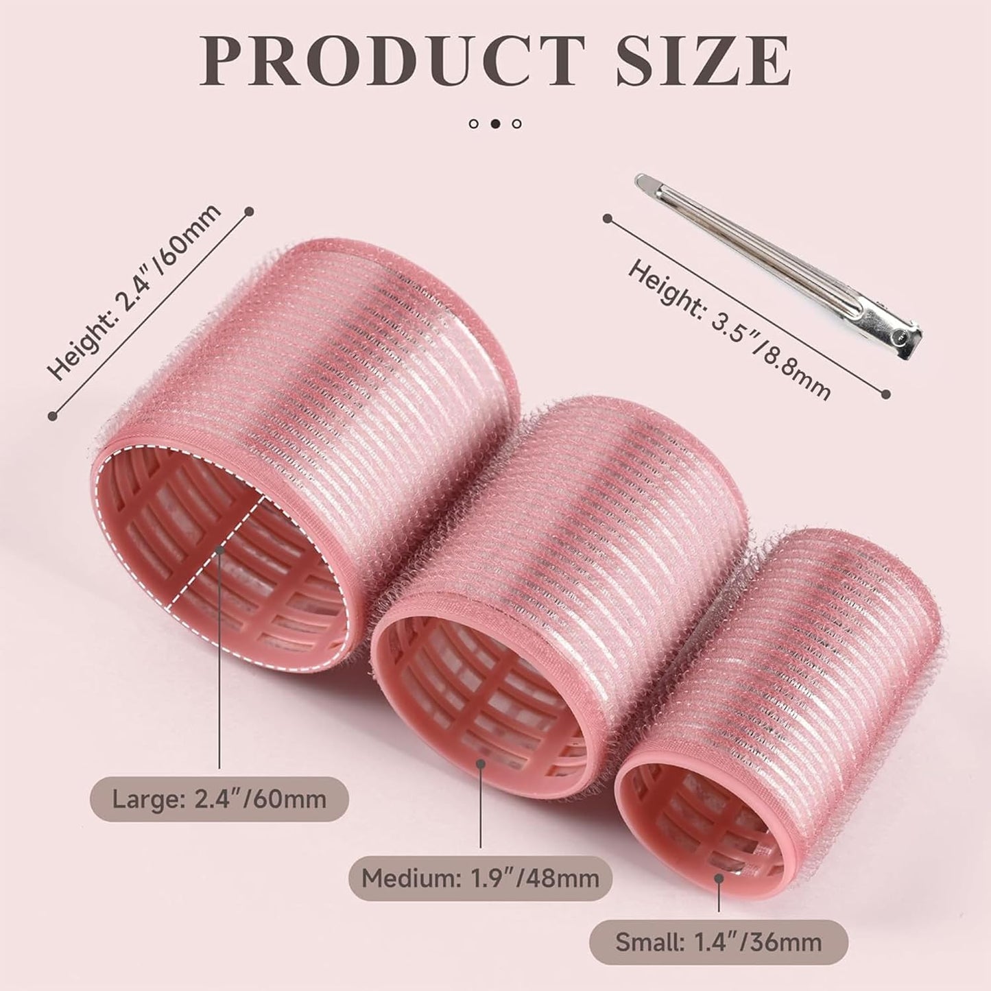 26 Pcs Ceramic Thermal Hair Rollers Set,Hair Curlers for Blowout Look Long Medium Short Hair,Jumbo Self Grip Hair Rollers with Clips for Women(18 Rollers + 8 Stainless Steel Clips,Pink)