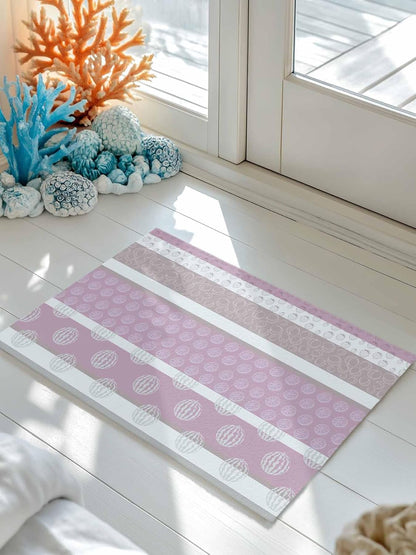 Farm Fruits Door Mat Indoor/Outdoor Entrance, Non Slip Welcome Floor Mats, Watermelon Lemons Peach Pink Grey Striped Absorbent Rug Shoes Scraper Low Profile Front Door Mat for Patio Porch 18"x30"