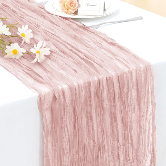 INVGEEXI 3 Pack Dusty Pink Cheesecloth Table Runners 35" x 120", Boho Rustic Farmhouse 10FT Gauze Table Runner for Wedding Baby Shower Birthday Party Holiday Decor