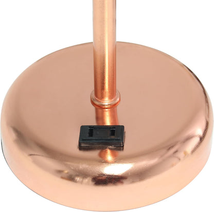 Simple Designs LT1144-RGD Sleek and Slender Rose Gold Table Lamp with Charging Outlet, for Bedroom, Living Room, Entryway, Office, Dining Room, Study, White Shade