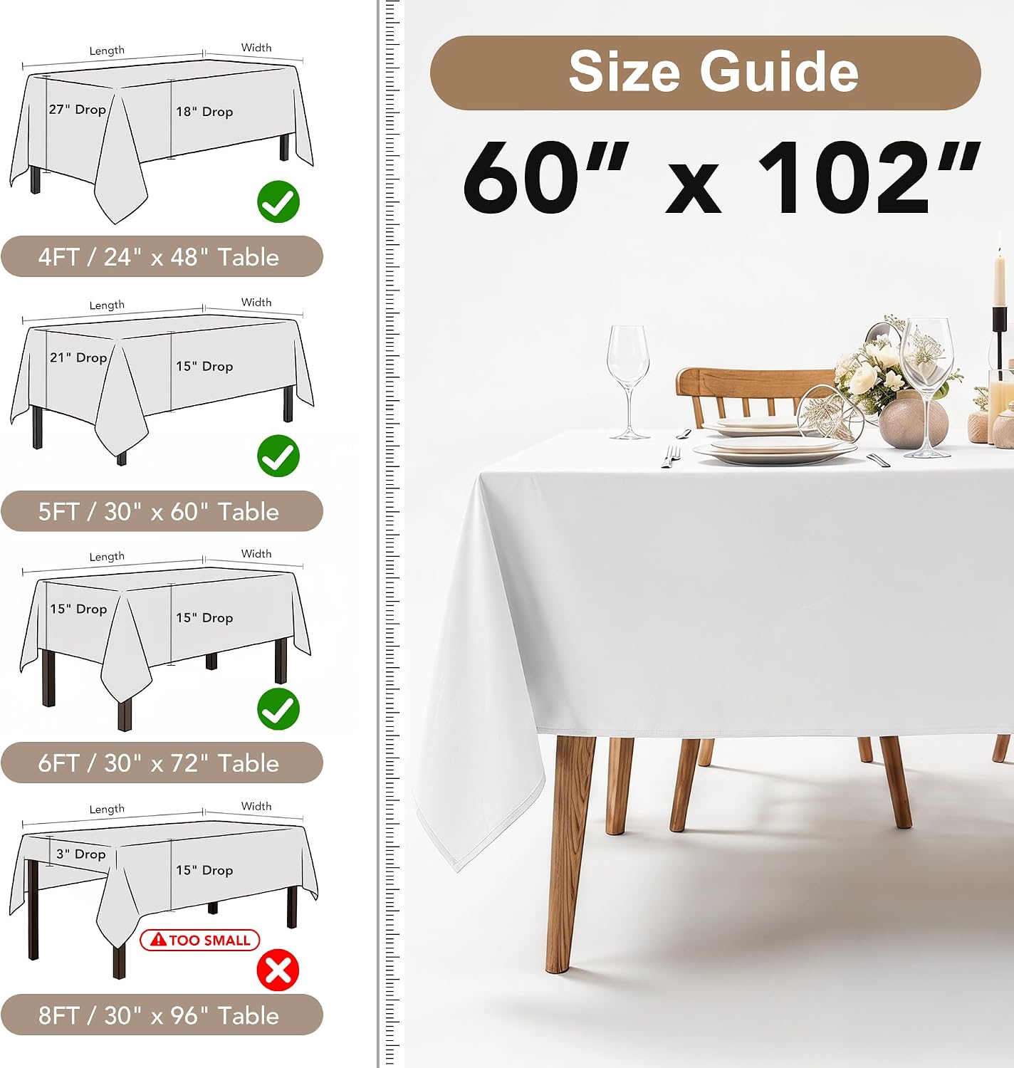 Fitable 8 Pack Rectangle Tablecloths: Stain Resistant Wrinkle Free Table Clothes, Washable Reusable Polyester Table Covers for Wedding Party Birthday Banquet Reception(Pink, 60x102 Inch)