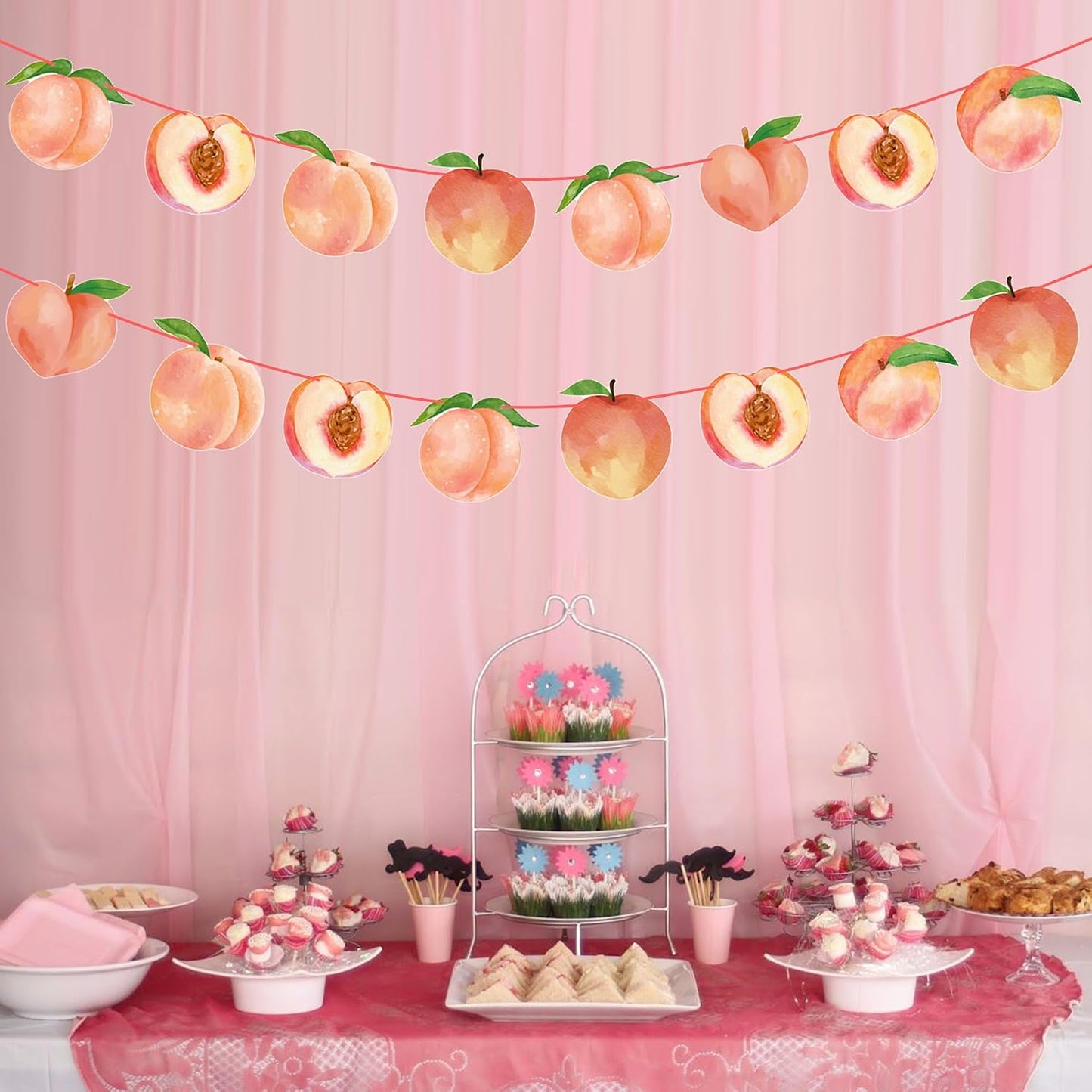 2PCS Pink Peach Cutout Banners Sweet As a Peach Party Decorations Fruit Birthday Party Decorations for Girl Fruit Themed Baby Shower Wedding Supplies