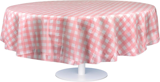 Grandipity Pink Gingham Checkered Plastic Table Cloth Disposable (6 Pk) 84in Round Tablecloth Premium Party Table Cloths Disposable - Perfect Table Cloth Round Cover for Any Table Up to 6 Feet